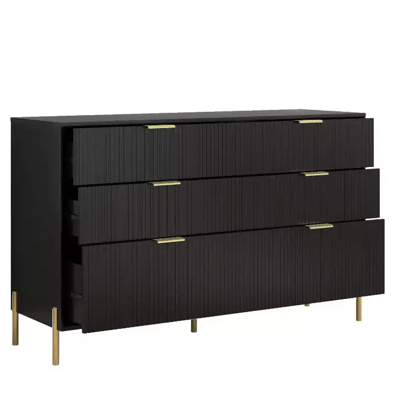 Festivo 3pc Modern Elegance 3 Drawer Nightstands and 6 Drawer Dresser Set Black