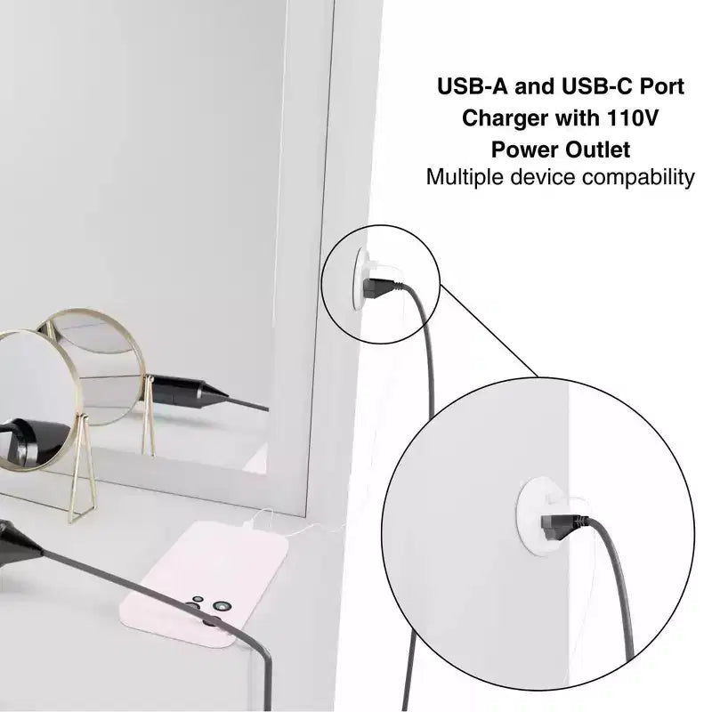 Johanna Lighted Crystal Ball Knobs Makeup Vanity White - Boahaus: Hollywood Mirror, 8 Drawers, USB Port