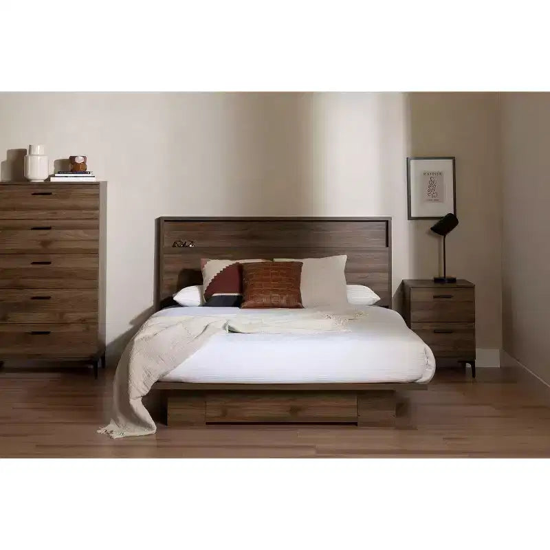 South Shore Fusion 6 Drawer Double Dresser Gray Oak: Laminated Particle Board, Anti-Tip, 5-Year Warranty