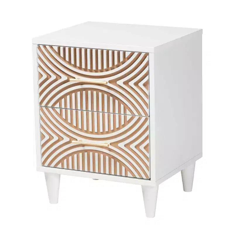 Baxton Studio Louetta Carved Contrasting Nightstand White/Natural Brown