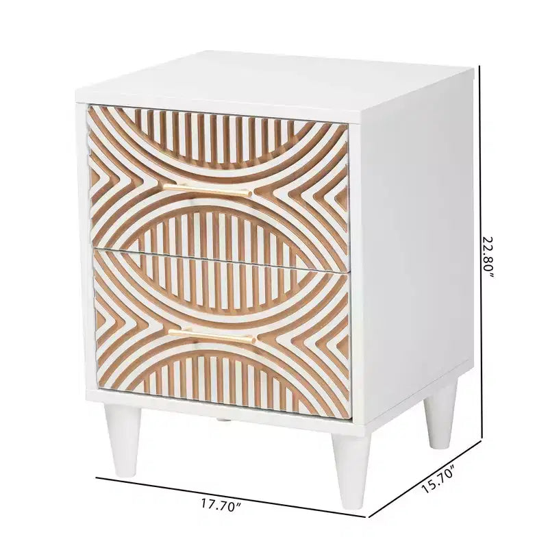 Baxton Studio Louetta Carved Contrasting Nightstand White/Natural Brown