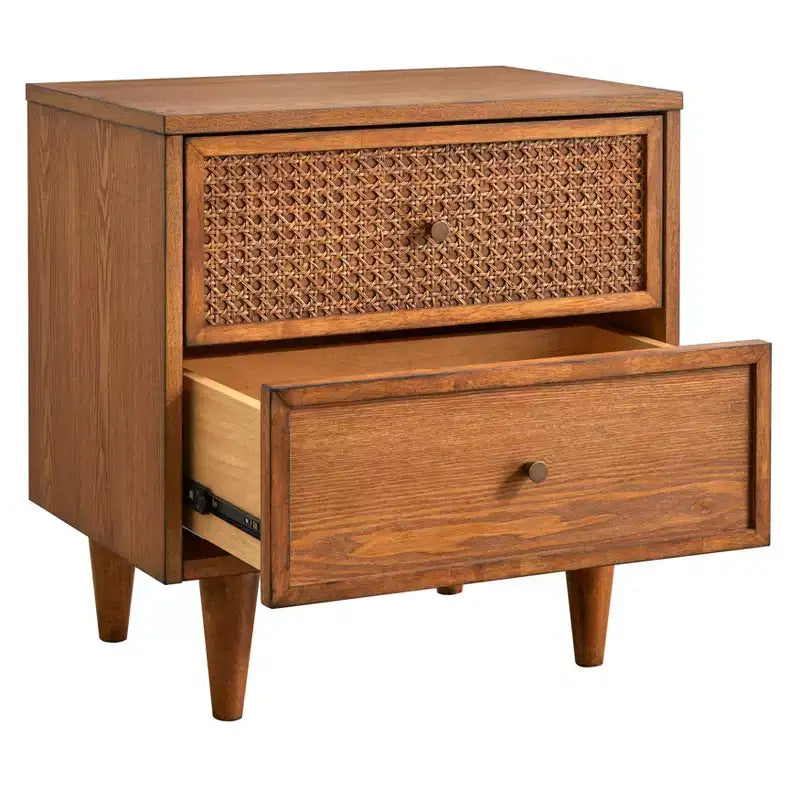 Lifestorey Maxwell 2 Drawer Mid-Century Modern Nightstand Natural Cane/Blonde Oak
