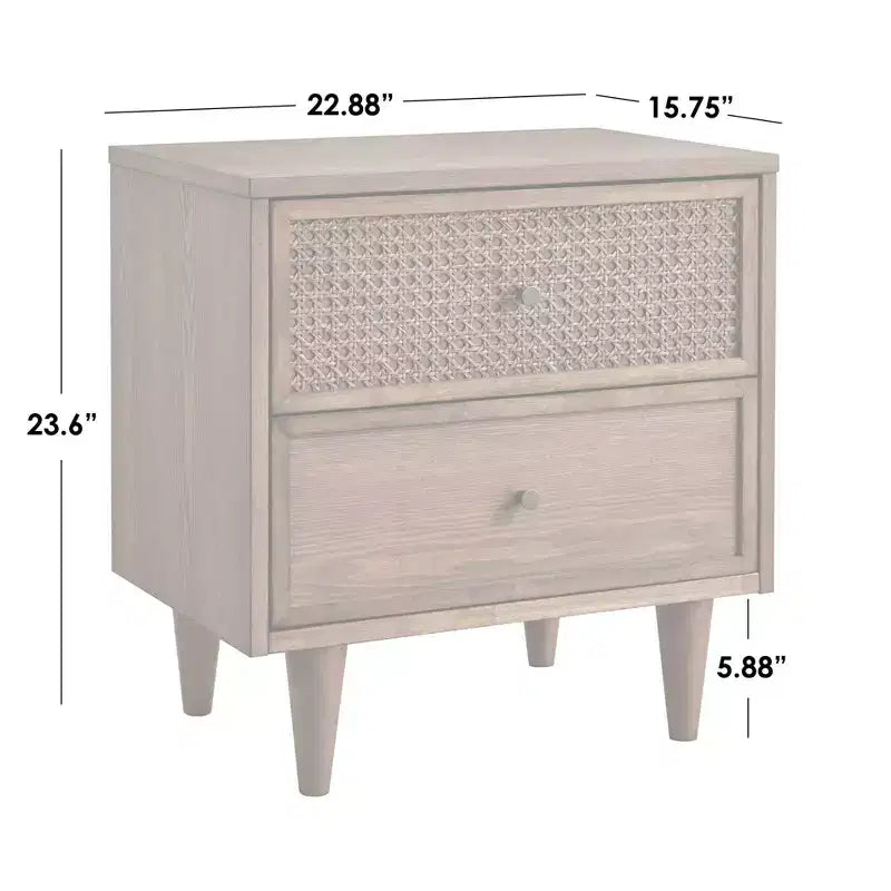 Lifestorey Maxwell 2 Drawer Mid-Century Modern Nightstand Natural Cane/Blonde Oak