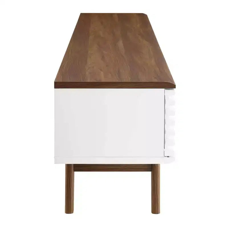 Render Entertainment Center TV Stand for TVs up to 78" Walnut/White - Modway: Mid-Century Design, Media Storage, Cable Management