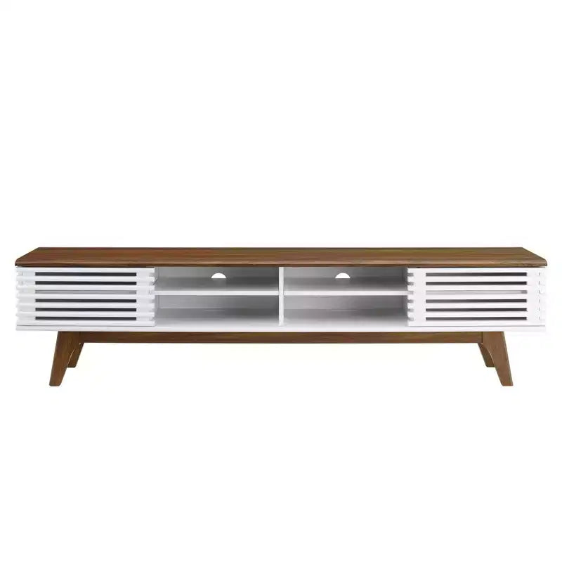 Render Entertainment Center TV Stand for TVs up to 78" Walnut/White - Modway: Mid-Century Design, Media Storage, Cable Management