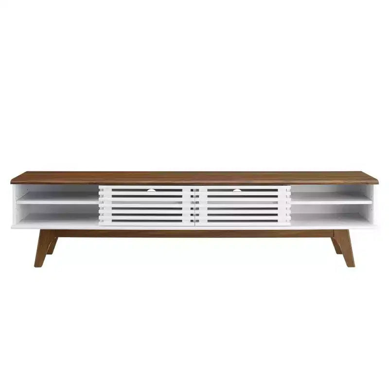 Render Entertainment Center TV Stand for TVs up to 78" Walnut/White - Modway: Mid-Century Design, Media Storage, Cable Management