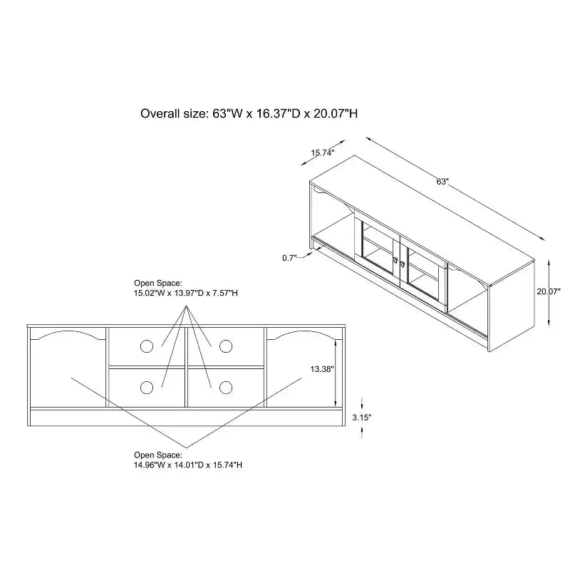 Meuble TV Jenny pour téléviseurs jusqu'à 70" : finition espresso, cadre en bois, étagères ouvertes, capacité de 68 kg
