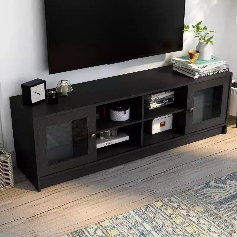 Meuble TV Jenny pour téléviseurs jusqu'à 70" : finition espresso, cadre en bois, étagères ouvertes, capacité de 68 kg