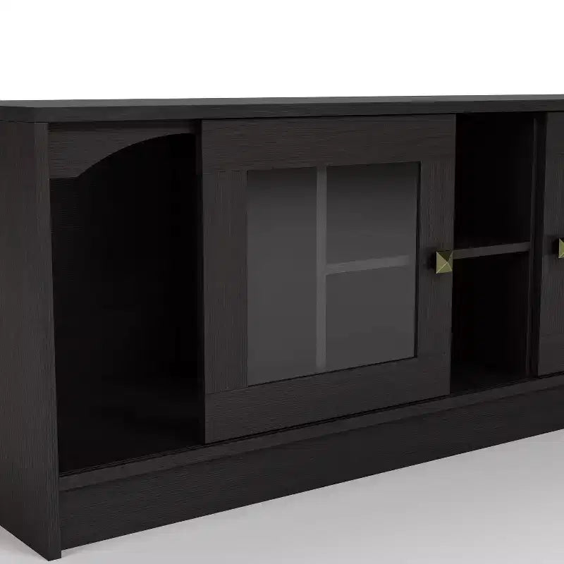 Meuble TV Jenny pour téléviseurs jusqu'à 70" : finition espresso, cadre en bois, étagères ouvertes, capacité de 68 kg