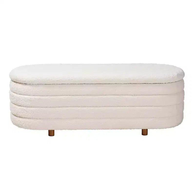 Betiana Fabric and Wood Storage Bench Cream/Walnut Brown - Baxton Studio: Japandi-Inspired, Lift-Top, Foam Padded