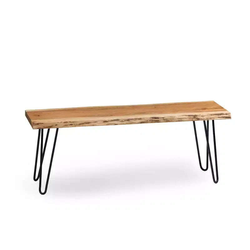 48 Hairpin Live Edge Wood Bench with Coat Hook Set Natural - Alaterre Furniture