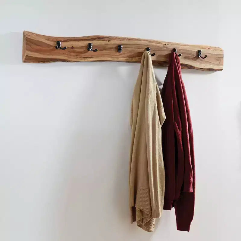 48 Hairpin Live Edge Wood Bench with Coat Hook Set Natural - Alaterre Furniture