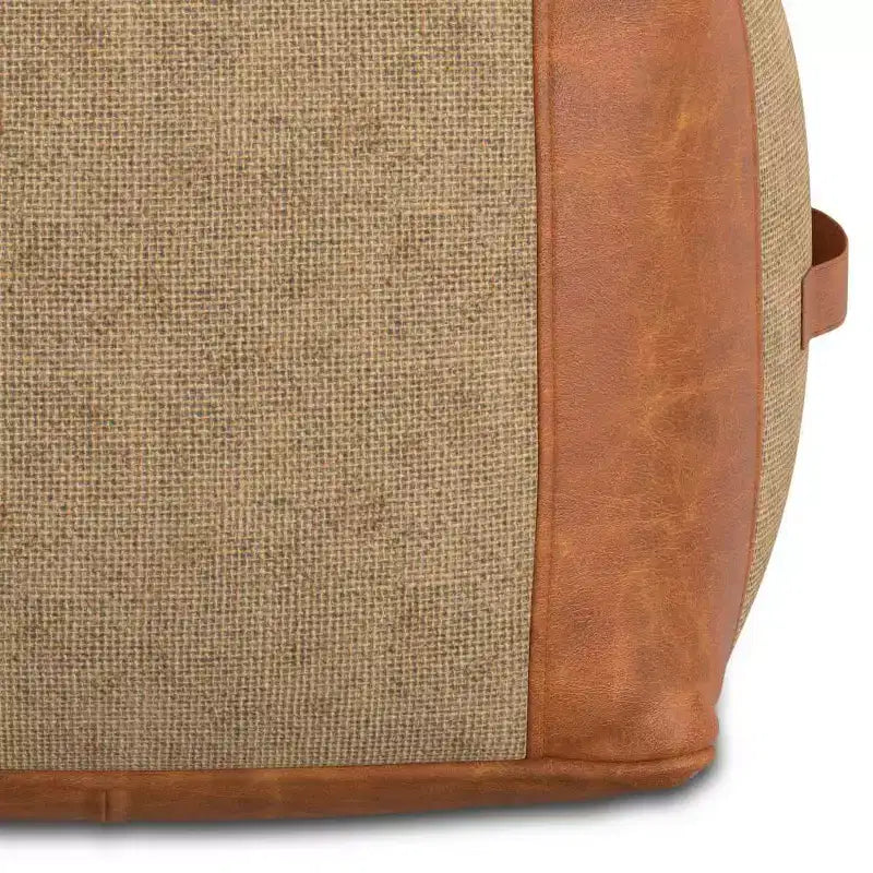 Castlebridge Pouf Tan - WyndenHall: Contemporary Square Ottoman, Removable Leather Cover, Abstract Pattern, 250 lb Capacity