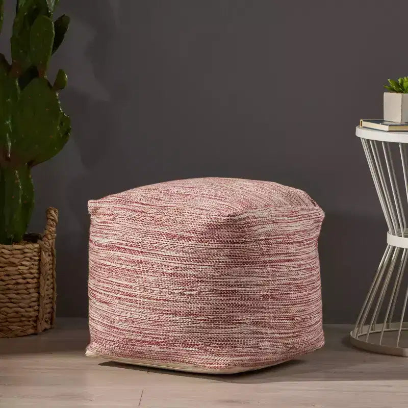 Christopher Knight Home Deja Boho Yarn Pouf Red: Square Upholstered, Spot Clean, No Assembly Required