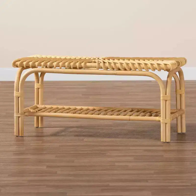 Himari Rattan Accent Bench Natural Brown - Baxton Studio: Handcrafted, Entryway, Bedroom, Shelf Storage