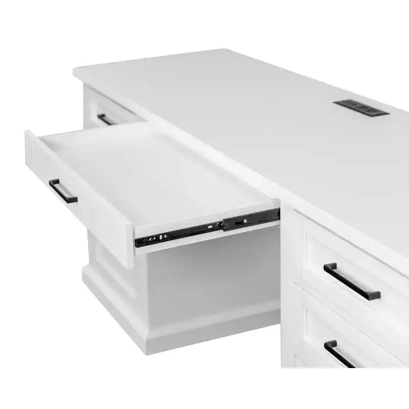 Bureau crédence en bois moderne : style exécutif, panneaux à rainures et perles, ports USB - Martin Furniture