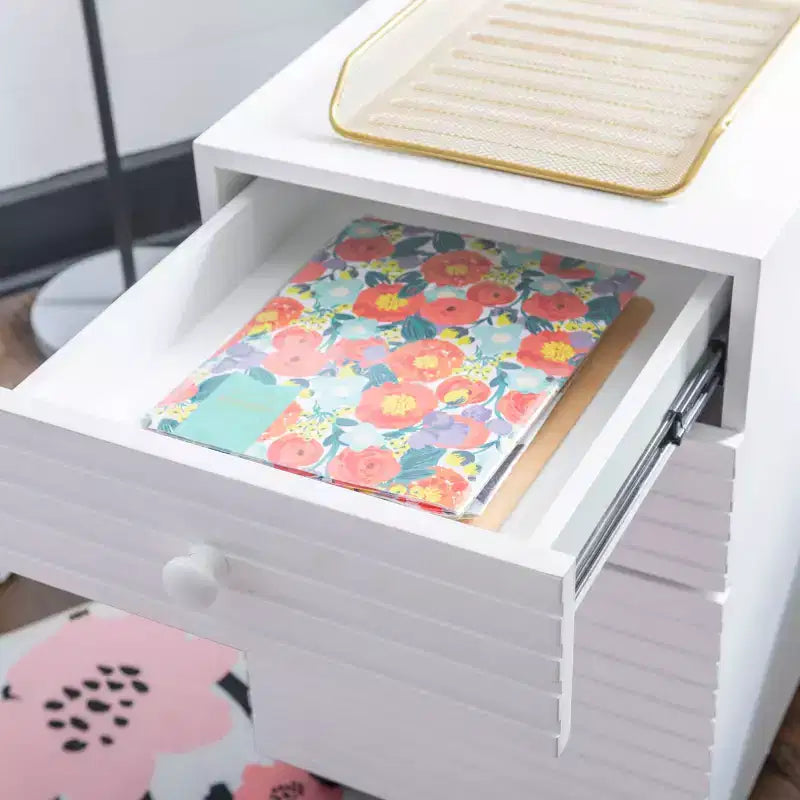 Wedeln 3 Drawer Rolling File Cabinet White Finish Wood - Powell: Mid-Century Modern, Veneer, Metal Hardware