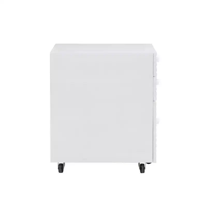 Wedeln 3 Drawer Rolling File Cabinet White Finish Wood - Powell: Mid-Century Modern, Veneer, Metal Hardware