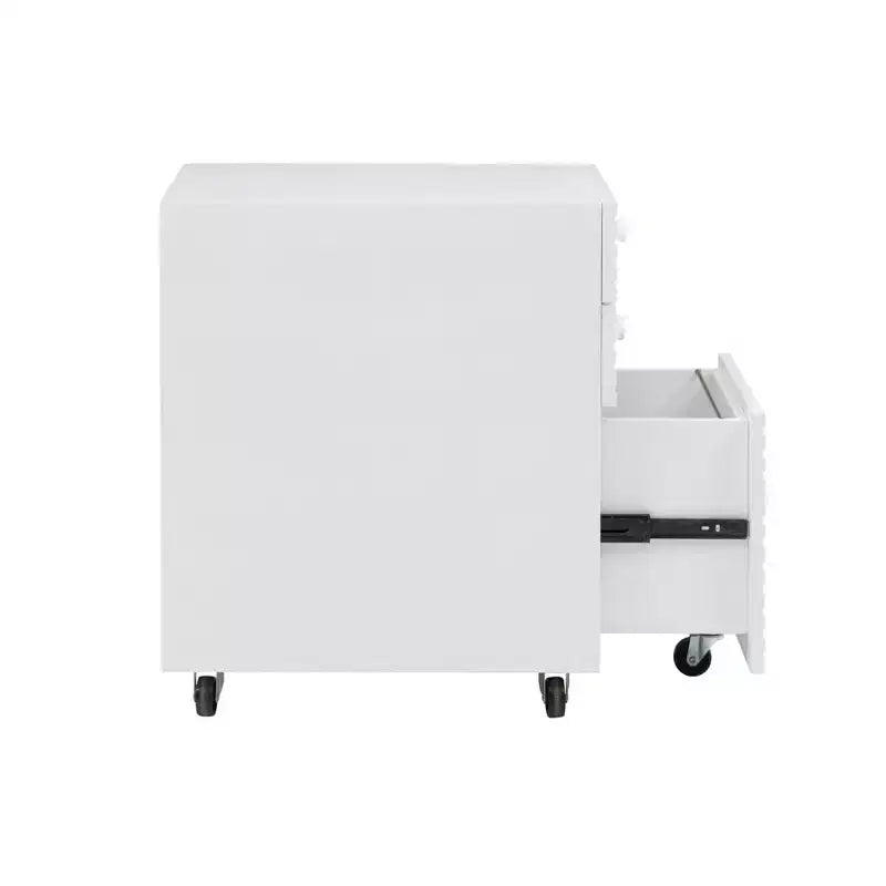 Wedeln 3 Drawer Rolling File Cabinet White Finish Wood - Powell: Mid-Century Modern, Veneer, Metal Hardware