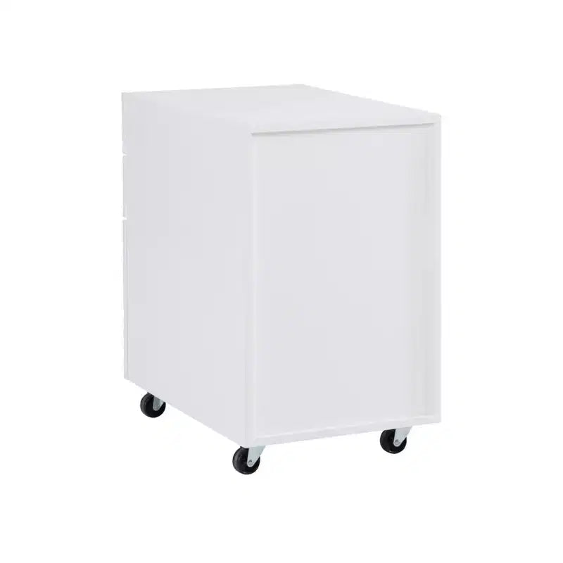 Wedeln 3 Drawer Rolling File Cabinet White Finish Wood - Powell: Mid-Century Modern, Veneer, Metal Hardware