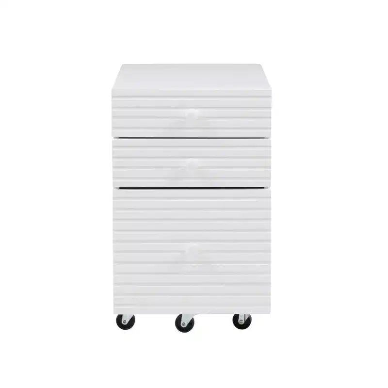 Wedeln 3 Drawer Rolling File Cabinet White Finish Wood - Powell: Mid-Century Modern, Veneer, Metal Hardware