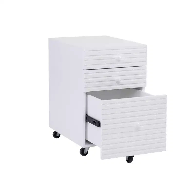 Wedeln 3 Drawer Rolling File Cabinet White Finish Wood - Powell: Mid-Century Modern, Veneer, Metal Hardware