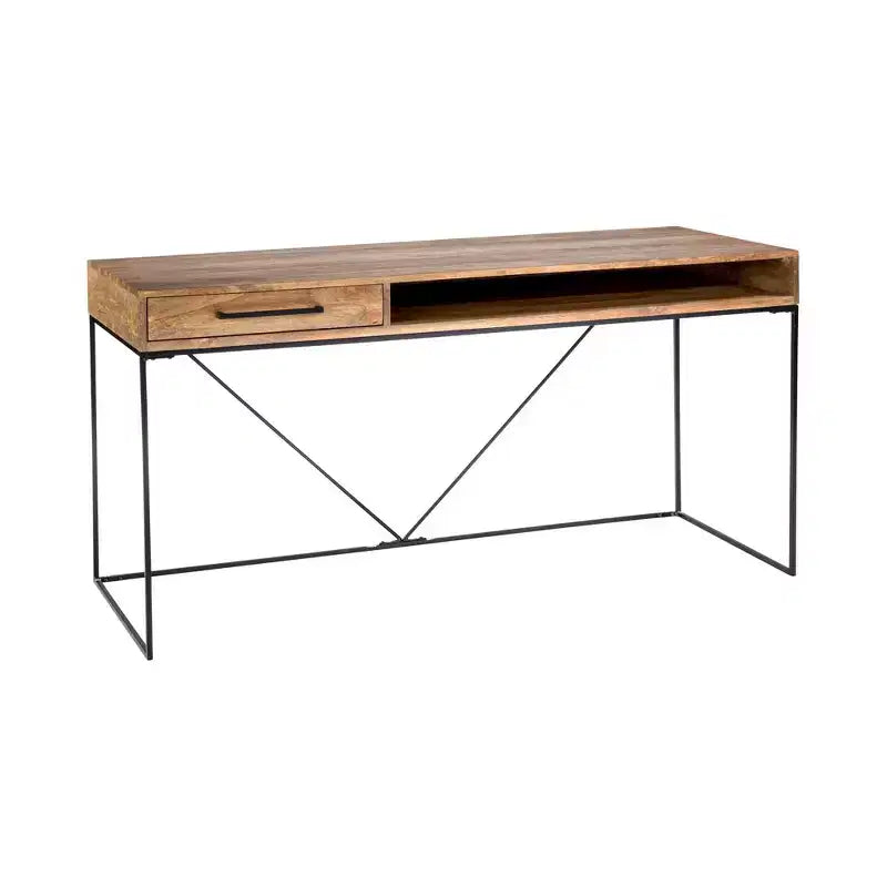 Allensworth Desk Natural - Alder Bay: Solid Mango Wood, Iron Frame, Modern Home Office Furniture with Shelf & Drawer