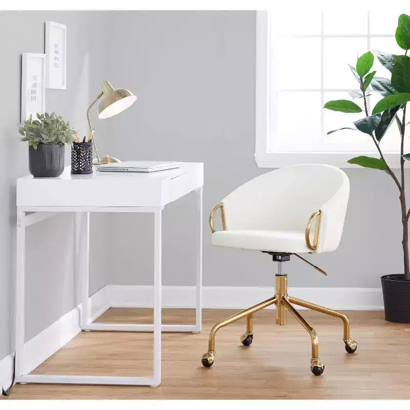 LumiSource Claire Task Chair Gold/White PU
