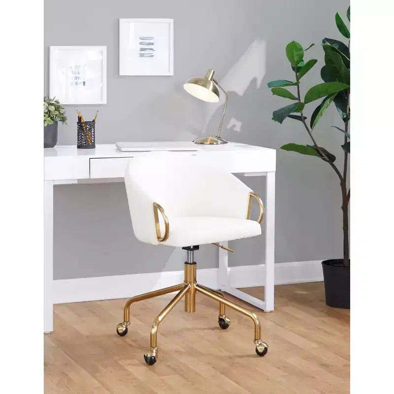 LumiSource Claire Task Chair Gold/White PU