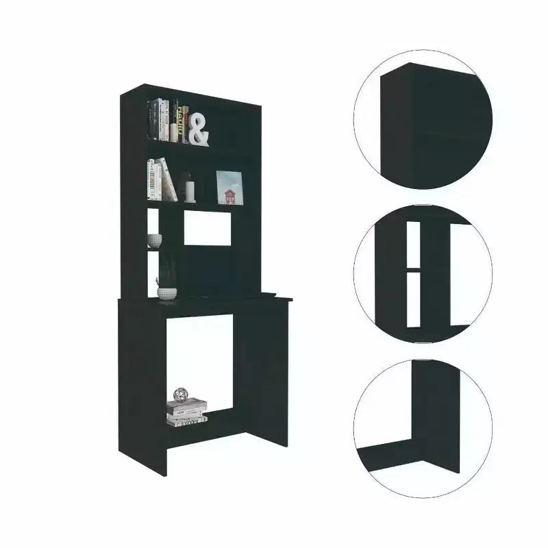 Jeddah Computer Desk Black - Boahaus: Modern Style, Scratch-Resistant, Open Storage Shelf, Wood Laminate