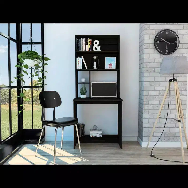 Jeddah Computer Desk Black - Boahaus: Modern Style, Scratch-Resistant, Open Storage Shelf, Wood Laminate