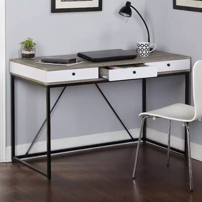Buylateral Chelsea 3 Drawer Desk Black/Gray/White