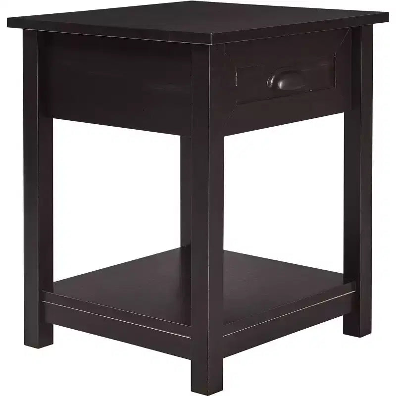 Wooden Nightstand with Drawer and Shelf Black - ClickDecor: Traditional Style, Iron Hardware, MDF Composite