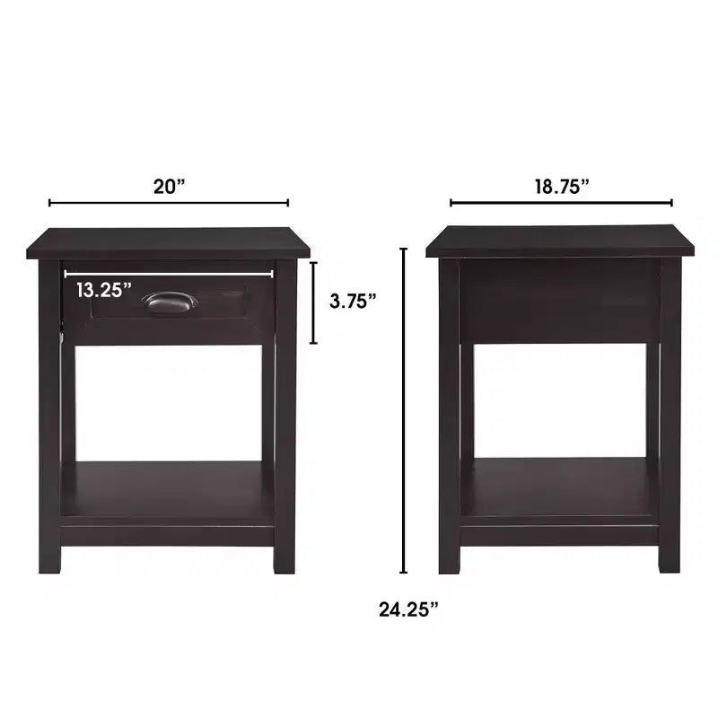 Wooden Nightstand with Drawer and Shelf Black - ClickDecor: Traditional Style, Iron Hardware, MDF Composite