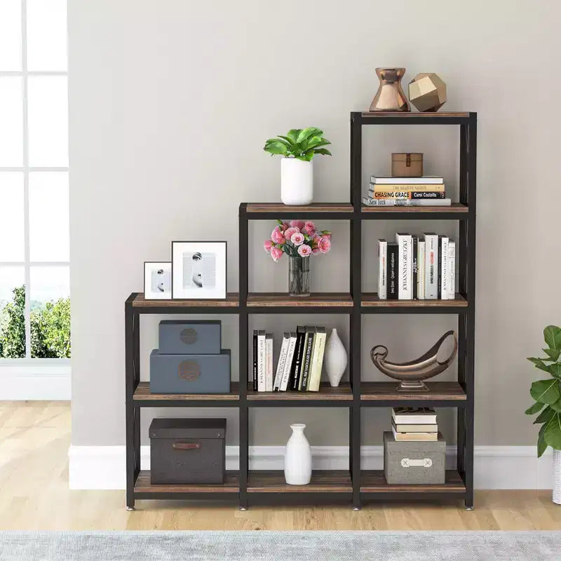 Libreria angolare da 12 ripiani da 51,5" per ufficio, colore marrone