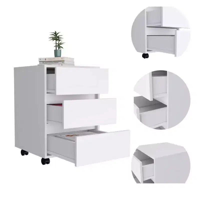 Nantong File Cabinet White - Boahaus: Modern Office Drawers, 3-Drawer Storage, Wood Laminate, Painted Finish