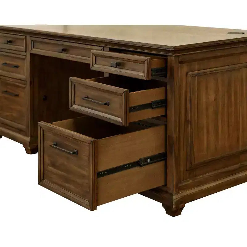 Martin Furniture Porter Traditional Wood Double Pedestal Executive Desk Brown: No Assembly, 68.5" Width, All Purpose Drawer
