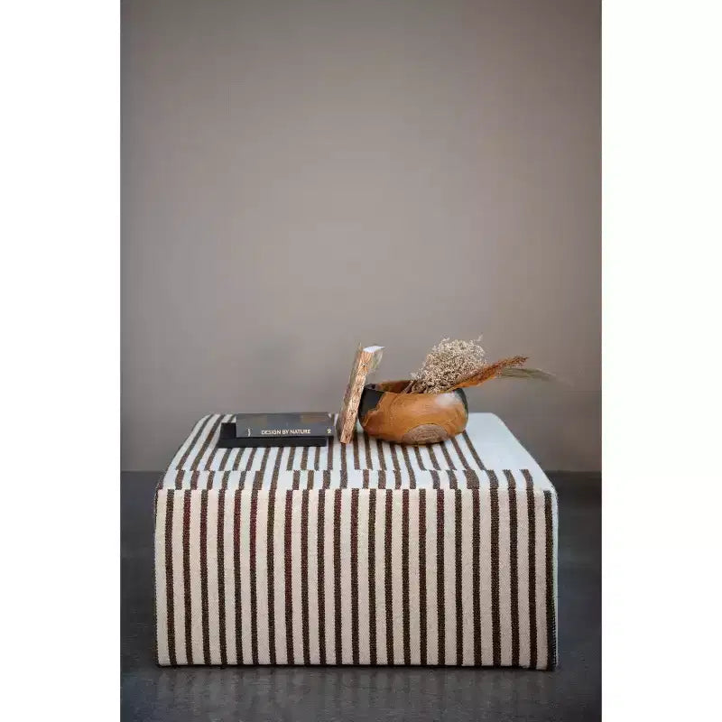 Storied Home Kilim Coffee Table Cream & Brown: Square No Assembly MDF 4 Point/Leg