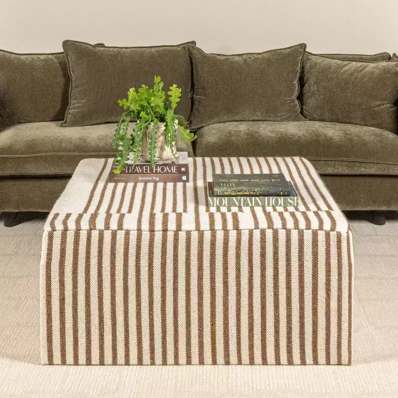 Storied Home Kilim Coffee Table Cream & Brown: Square No Assembly MDF 4 Point/Leg