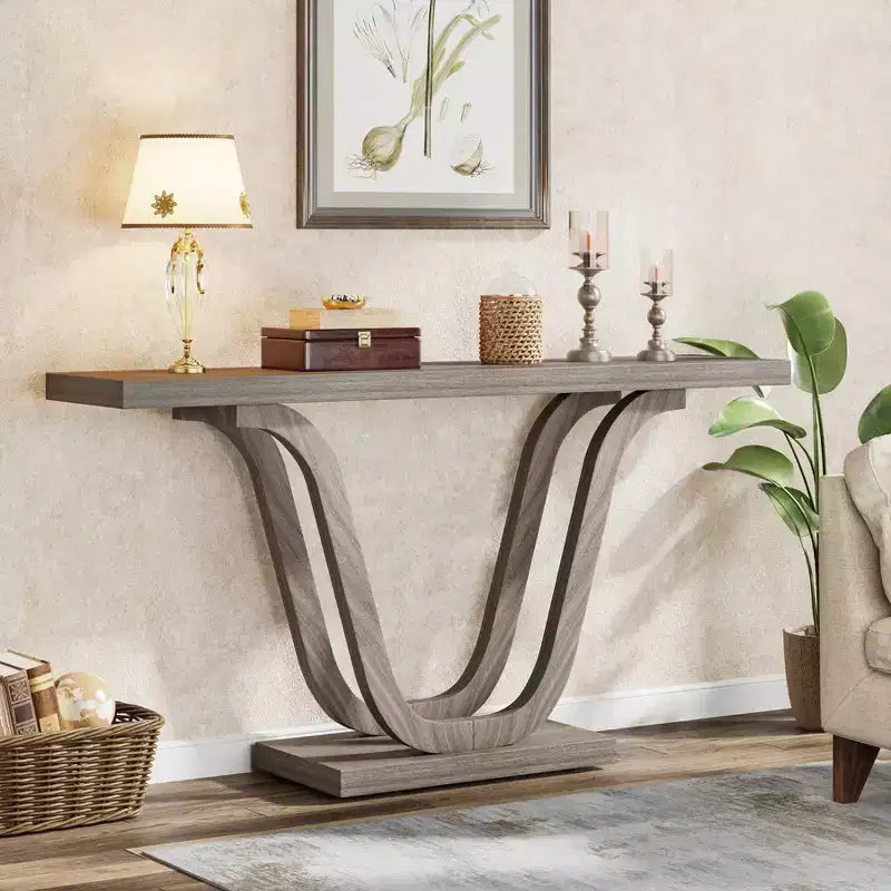 LITTLE TREE 55" Farmhouse Console Table Light Gray