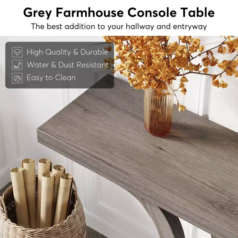 LITTLE TREE 55" Farmhouse Console Table Light Gray