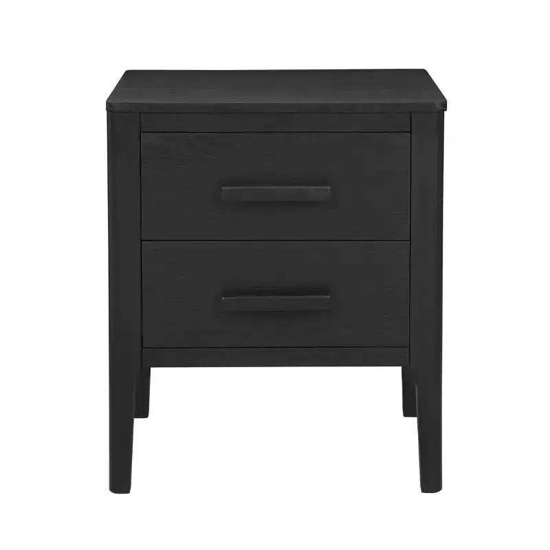 Wiley Solid Wood Mid-Century Modern 2 Drawer Side Table Black - Linon: Oak Veneer, Rubberwood Legs, Storage