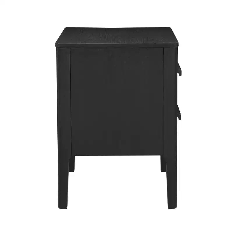 Wiley Solid Wood Mid-Century Modern 2 Drawer Side Table Black - Linon: Oak Veneer, Rubberwood Legs, Storage