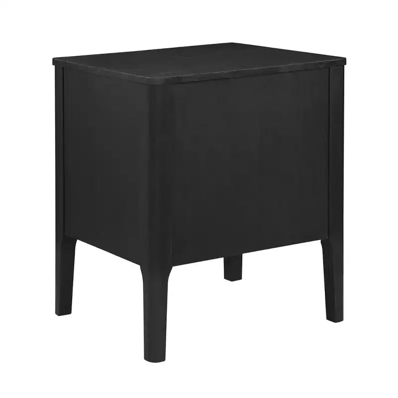 Wiley Solid Wood Mid-Century Modern 2 Drawer Side Table Black - Linon: Oak Veneer, Rubberwood Legs, Storage
