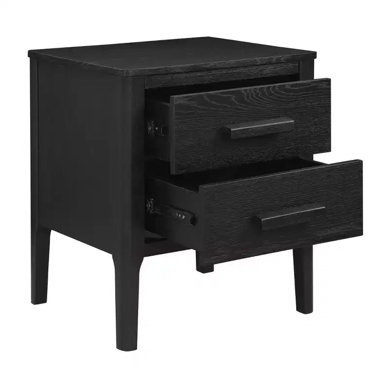Wiley Solid Wood Mid-Century Modern 2 Drawer Side Table Black - Linon: Oak Veneer, Rubberwood Legs, Storage