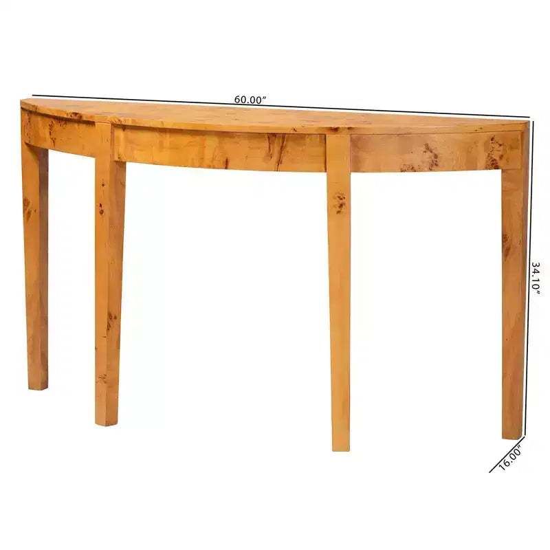 bali & pari Jihan Real Burl Wood Half Moon Large Console Table Light Mappa Burl