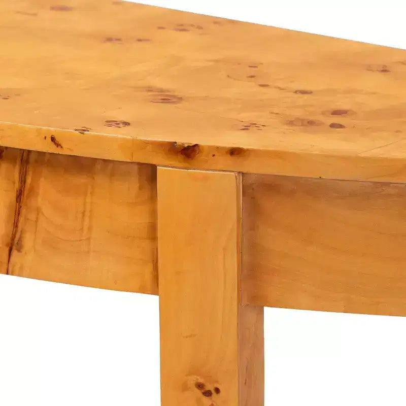 bali & pari Jihan Real Burl Wood Half Moon Large Console Table Light Mappa Burl