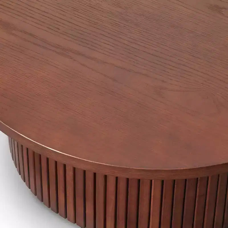 Lifestorey Kendrick 13" Low Profile Fluted Round Coffee Table Walnut