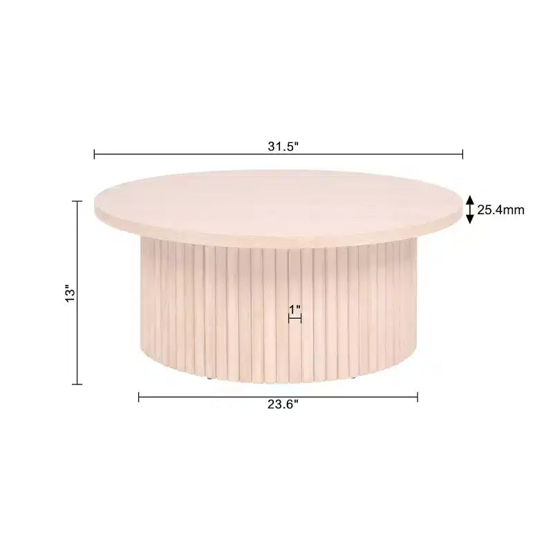 Lifestorey Kendrick 13" Low Profile Fluted Round Coffee Table Walnut