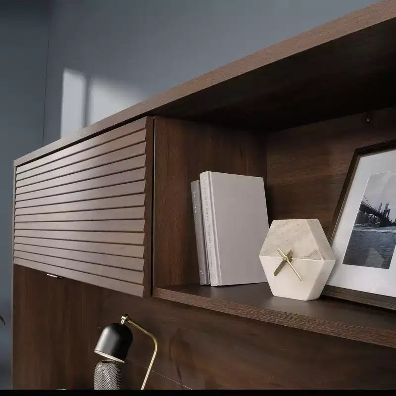 Englewood Hutch Spiced Mahogany - Sauder: Modern Office Hutch Top, MDF Construction, Assembly Required